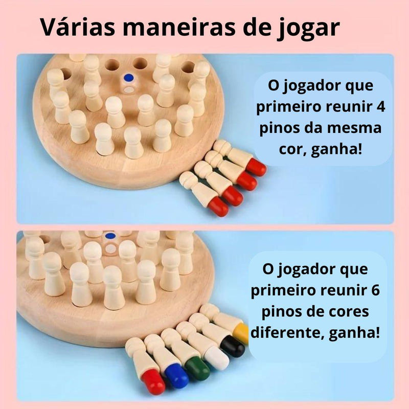 Jogo da memória tabuleiro com pinos e dado colorido