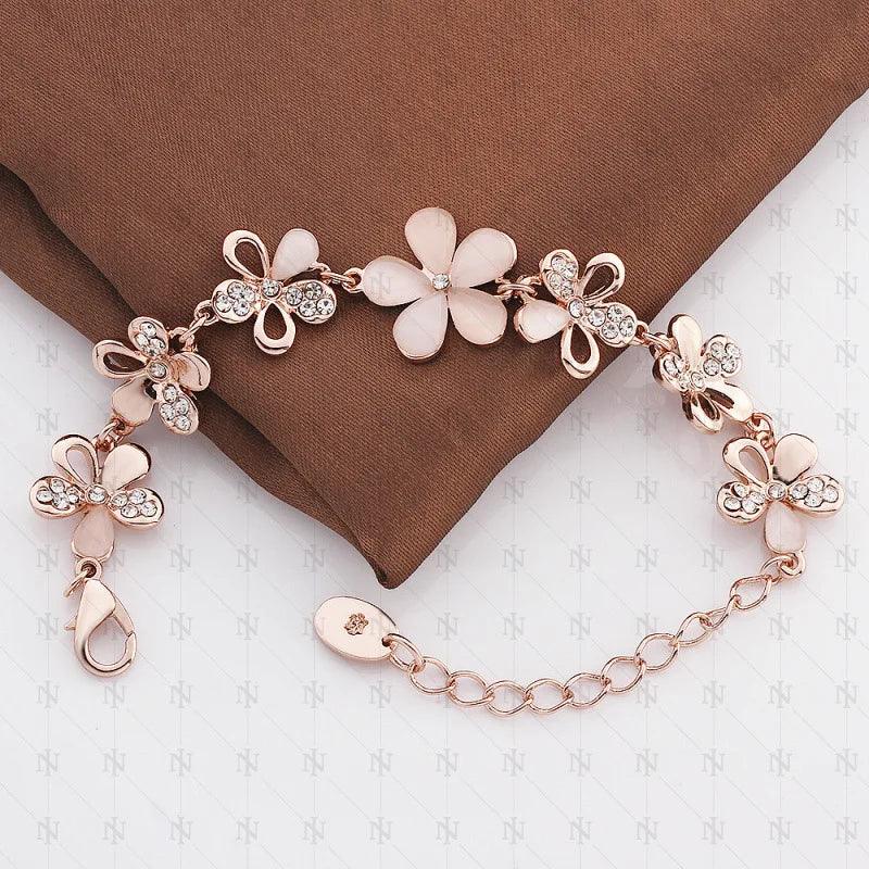 Pulseira de Cristal Flor Rosé Dourado