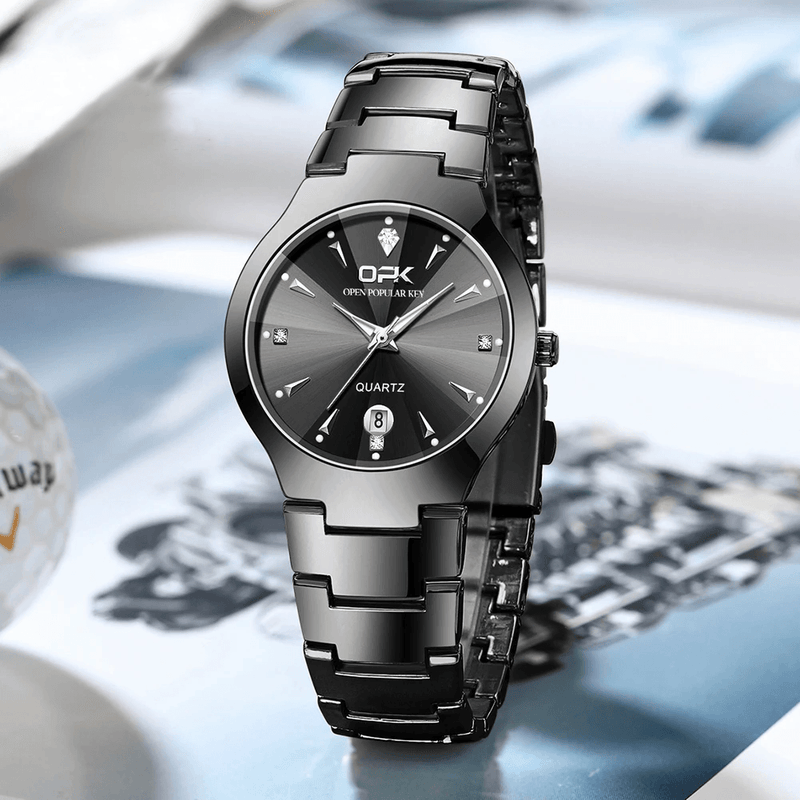 Relógio Quartzo casal Masculino e Feminino, Pulseira em Aço Tungstênio