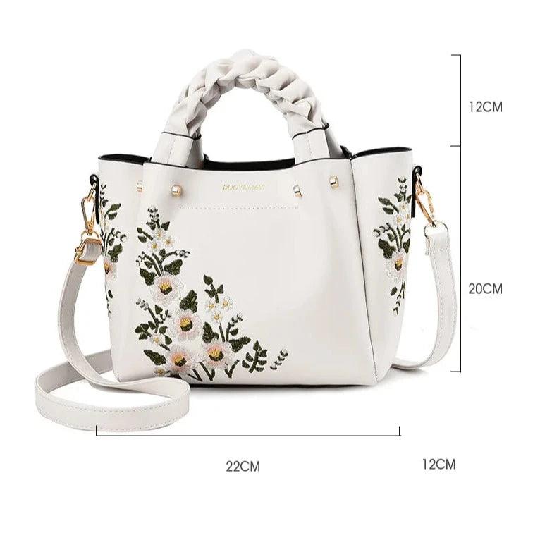 Bolsa feminina em Couro PU e bordado de flores