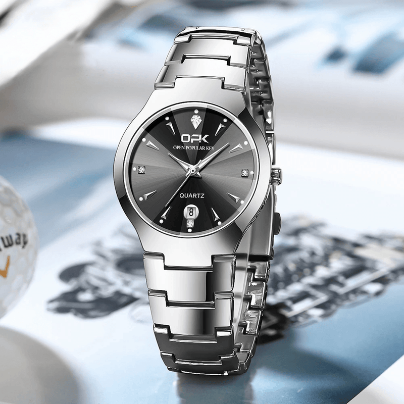 Relógio Quartzo casal Masculino e Feminino, Pulseira em Aço Tungstênio