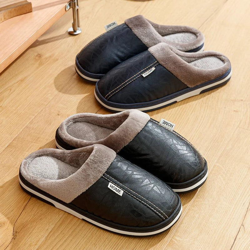 Chinelo inverno impermeável de couro PU masculino - alilo presentes