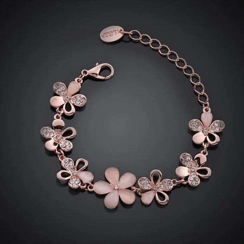 Pulseira de Cristal Flor Rosé Dourado