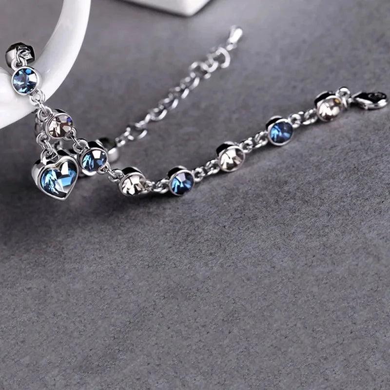 Pulseira pingente cristal azul brilhante Coração