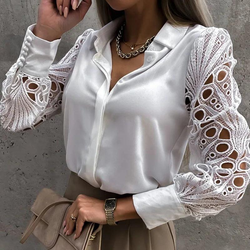 Blusa de renda oca com manga puff